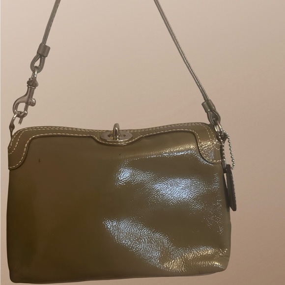 Handbags - Coach olive green patent Leather mini clutch/wristlet